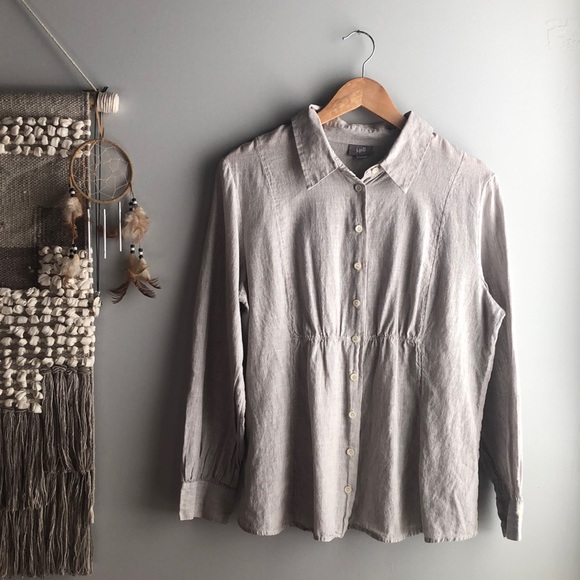 J. Jill Tops - J.Jill Linen Cotton Blend Tan Seersucker Feminine Button Down Casual Shirt L